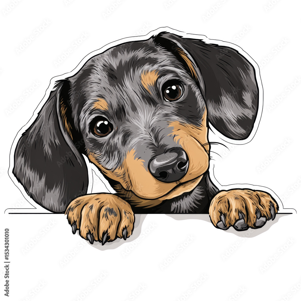 Poster Charming Dachshund Puppy Posing with Head Tilt and Curious Expression Vector