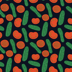vector cucumber and tomato pattern design, seamless pattern of vegetable