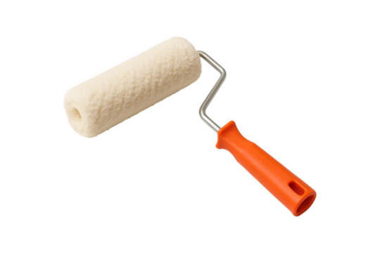 Paint roller with orange handle isolated on transparent background. Ideal for renovation, home improvement, and construction-related graphic design or advertisement, clipping path