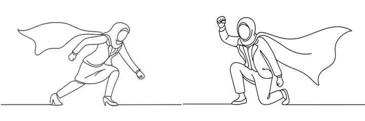 Dynamic superhero illustration depicting characters in action, embracing empowerment and courage in a minimalist design