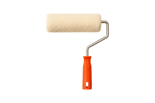 Paint roller with orange handle isolated on transparent background. Ideal for renovation, home improvement, and construction-related graphic design or advertisement, clipping path
