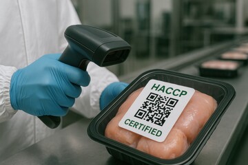 Food Inspector Scanning HACCP QR Code for Product Safety and Supply Chain Traceability