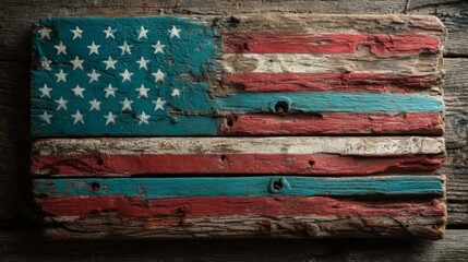 Weathered American Flag on Rustic Wood