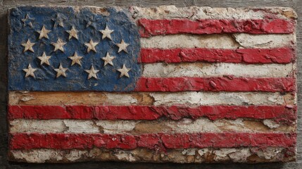 Distressed American Flag on Brick Texture