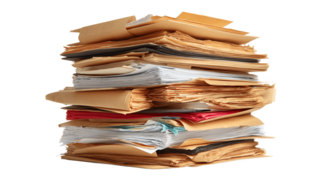 [Transparent Background PNG]High Stack of Documents and Files