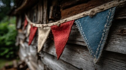 Rustic Red White Blue Bunting on Weathered Wood