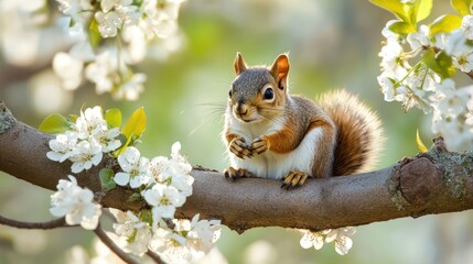 Squirrel in Blooming Tree