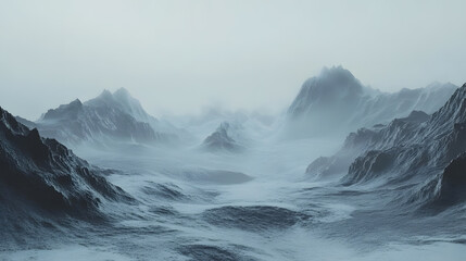 Misty Mountain Landscape with Foggy Valleys