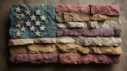 American Flag Depicted in Stone Bricks