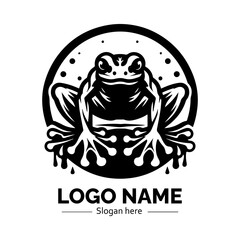 Stylized frog logo with textured details inside a circular design. Animal and nature concept