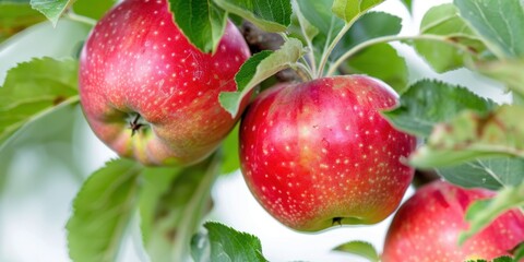 natural organic red apple on trees, white background