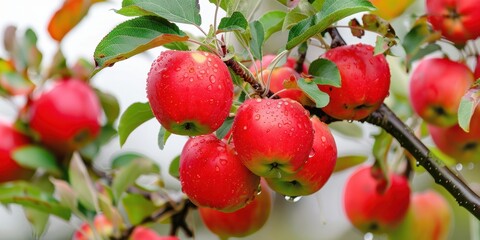 Obraz premium natural organic red apple on trees, white background