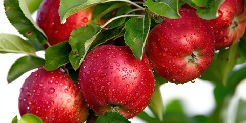 Obraz premium natural organic red apple on trees, white background