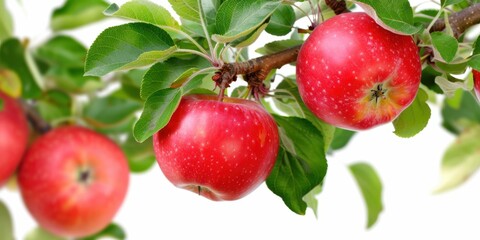 Obraz premium natural organic red apple on trees, white background