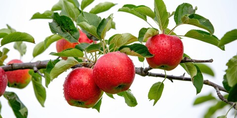 Obraz premium natural organic red apple on trees, white background