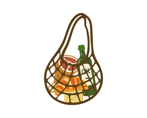 Basket with croissant, cheese, bottle of olive oil, jamon Italian Food Items Theme Vector illustration