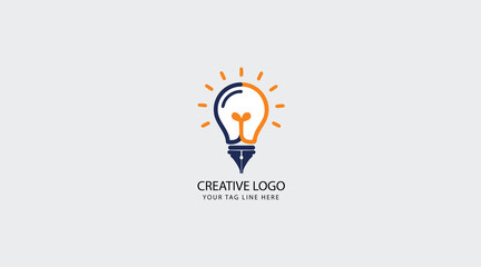 Creative Logo with Light Bulb and Fountain Pen Nib Symbolizing Innovative Ideas and Writing