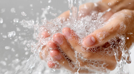 Fototapeta premium Washing hands with clear water showing hygiene and cleanliness for health and safety concept image