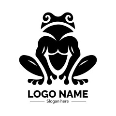 Stylized black frog with a muscular physique, sitting in a bold pose. Animal and strength concept