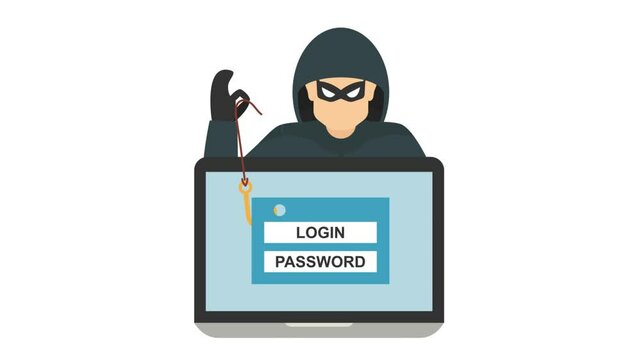 Password Cracker with Laptop animation, Internet Spy animated video, White Collar Crime Clip, Computer crime footage, security breakers motion graphics