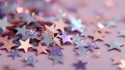Pink Purple Glitter Star Confetti Background