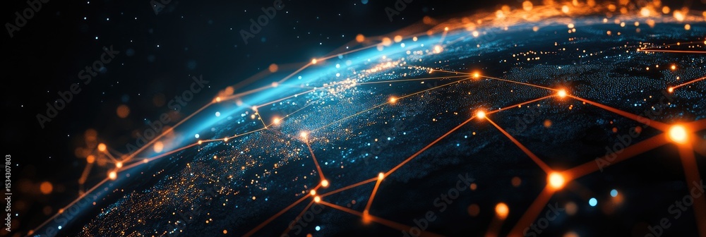 Poster Global interconnected network, glowing points and lines on Earth