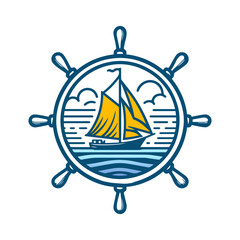illustration of a boat steer with a sailing ship 