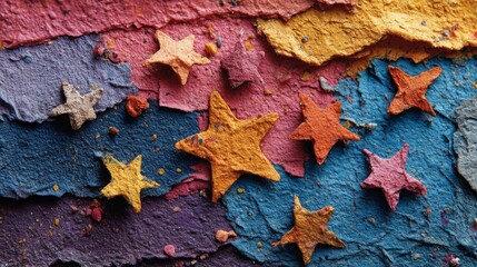 Colorful Star Texture on Multicolored Paper Background