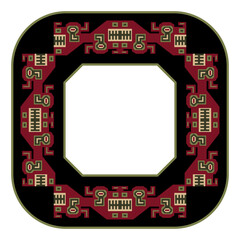 Fototapeta premium Square frame with ethnic native American design from ancient Peru. Wari or Huari culture. Rectangular Indigenous border.