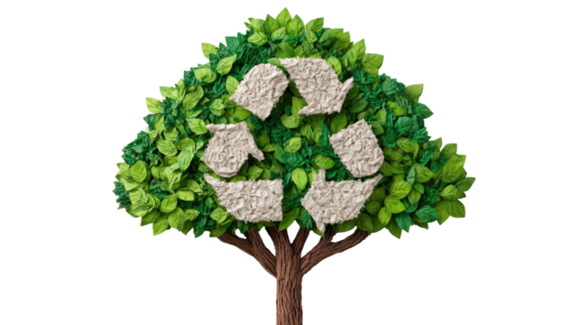 Tree with Large Green Leaves Absorbing Carbon Emissions on Transparent Background

