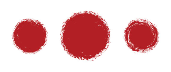 Red grunge circle stamp. Japanese paint circle vector round texture shape. Red stamp vector. For grunge badge, seal, ink, and stamp design template.	

