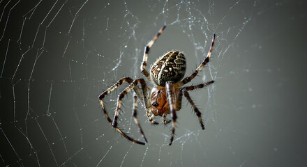 Close-Up of a Spider on its Intricate Web, Nature's Amazing Architecture
