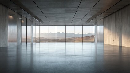Empty modern concrete interior with mountain view