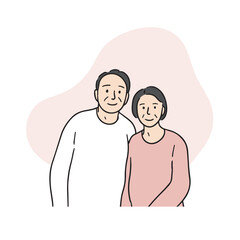 A friendly middle-aged couple loves each other. An illustration of their elderly parents who are good to use in Family Month. A couple drawn by hand, vector elements related to their parents