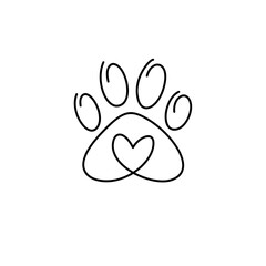 Paw continuous line drawing. Dog or cat paw print. Vector illustration 
