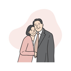 A friendly middle-aged couple loves each other. An illustration of their elderly parents who are good to use in Family Month. A couple drawn by hand, vector elements related to their parents