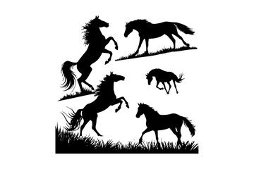Silhouettes of horses running on the beach vector illustration