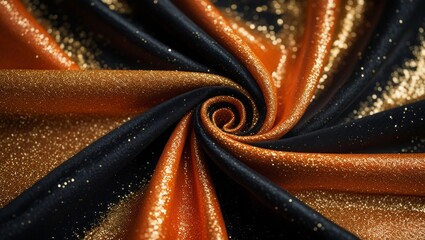  Black-orange fabric mix with shimmering gold glitter texture, dramatic, rich textile ideal for luxury-themed design 