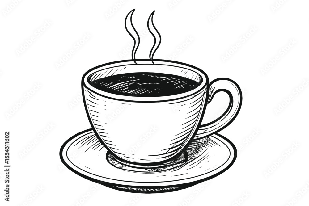 Poster steaming coffee cup on a saucer with aromatic steam rising from the brew in a warm cafe setting