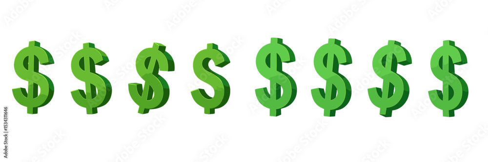 Poster green dollar signs create a pattern indicating wealth and financial growth in a vector flat illustra