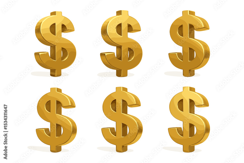 Poster gold dollar signs arranged in two rows with six symbols representing wealth and financial prosperity
