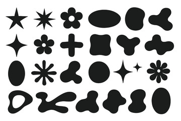 Fototapeta premium Vector flat illustration showcasing a variety of black abstract shapes and patterns ideal for modern design applications