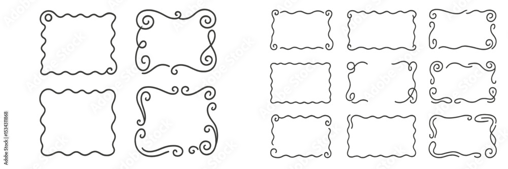 Poster decorative outline frames with elegant curves and swirls for creative design projects in minimalist 