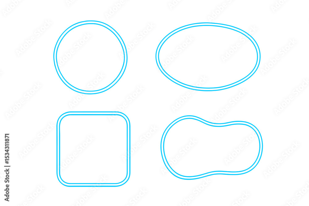 Poster different geometric shapes outlined in blue on a white background suitable for design and illustrati