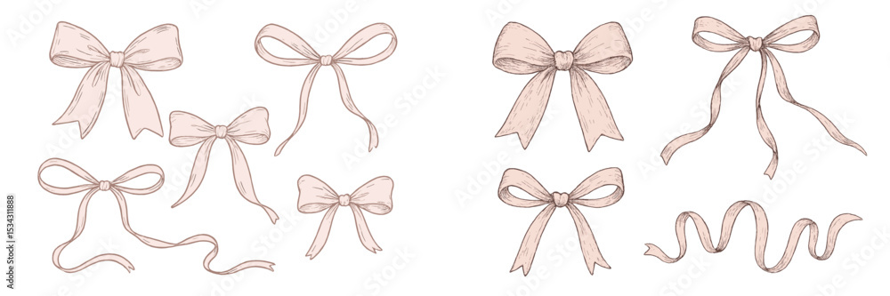 Poster various elegant ribbon bows in flat vector illustration for decorative use in crafts and design proj