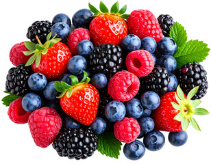  “Mixed Berry Cluster with Dew Drops, Isolated on Transparent Background”