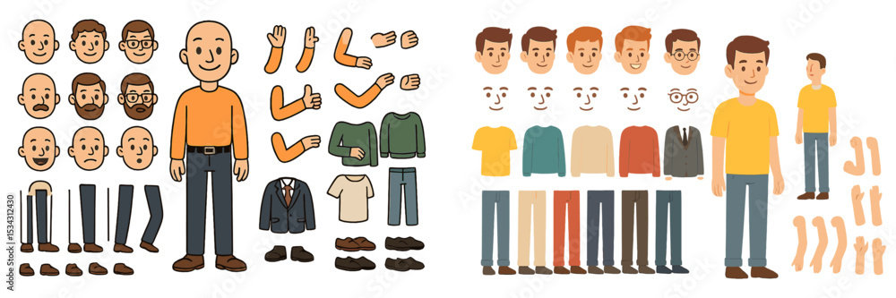 Poster Vector flat illustration showcasing diverse characters and customizable features for animation or graphic design projects