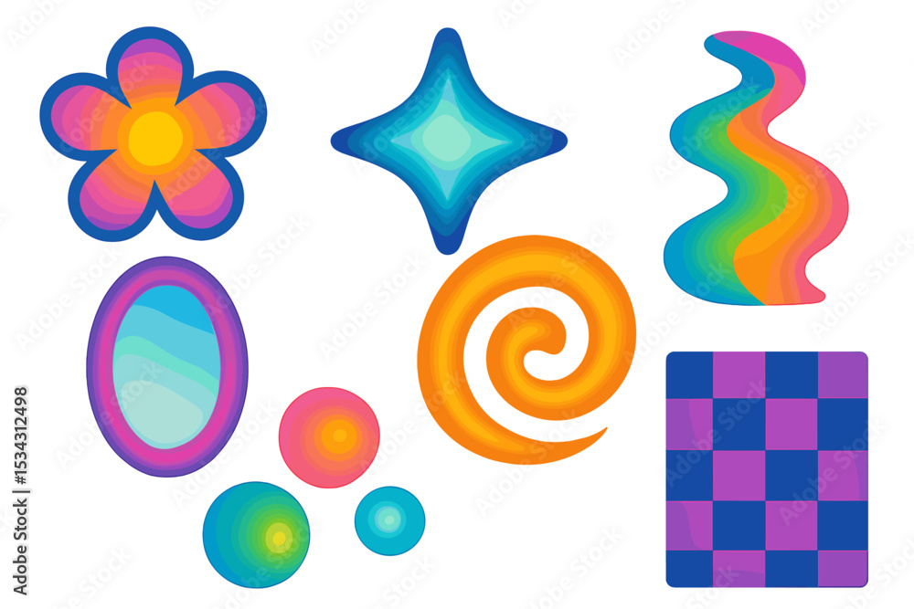 Poster Colorful vector flat illustration featuring abstract shapes and designs on a simple background for creative projects