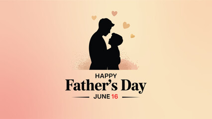 happy father's day june 16 family vector, silhouette of father and son hugging