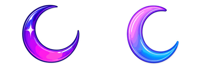 Stylish vector flat illustration of blue and purple crescent moons depicted in a whimsical design